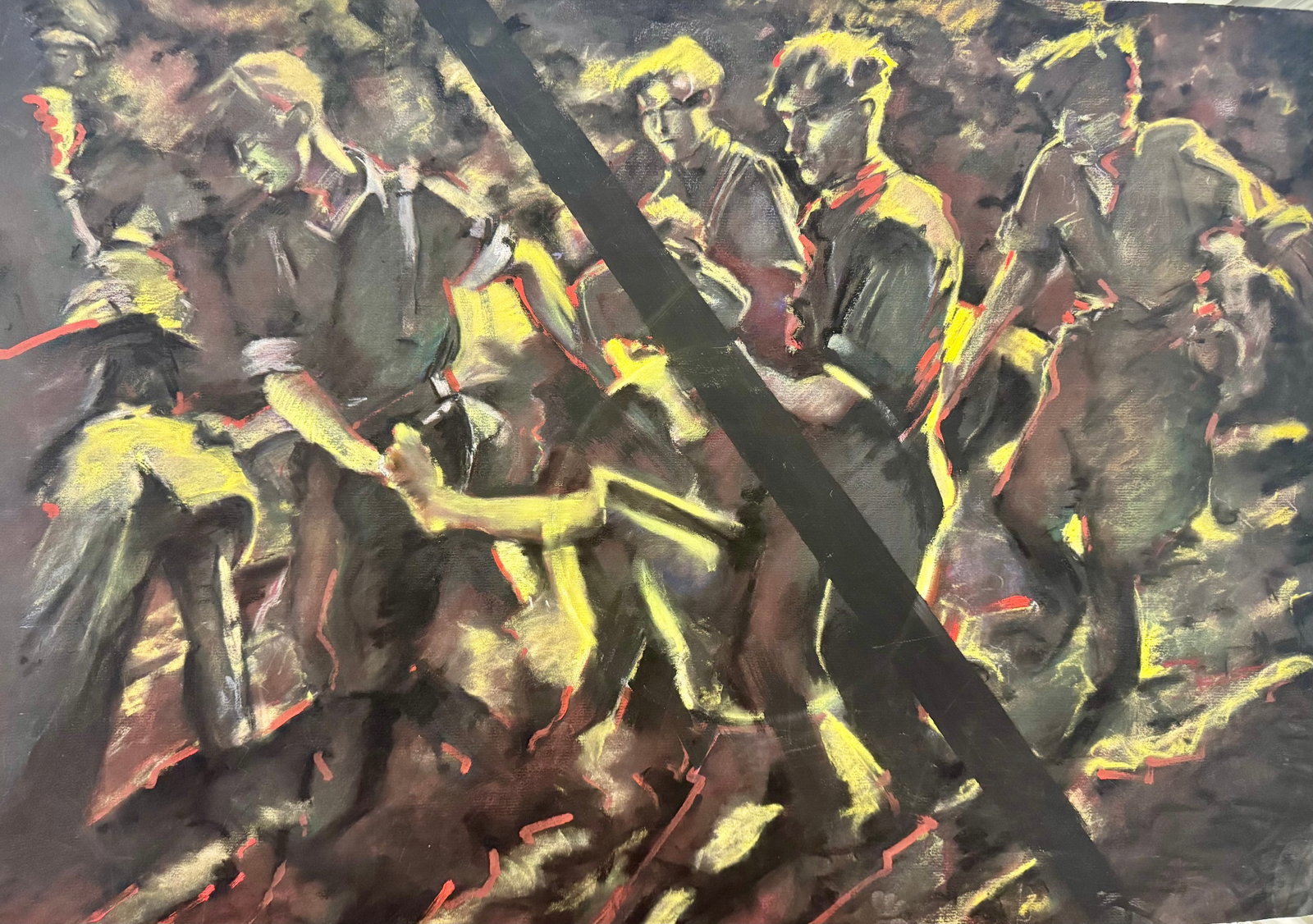 Vintage MCM Irish Artist Abstract Stephen McKeown Signed Pastel: Vintage MCM Irish Artist Abstract Stephen McKeown Signed Pastel, "For Martin, Victory in Europe", 1988, 28 x 40"