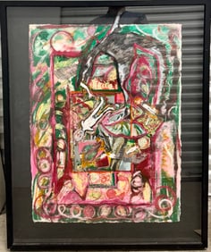 Vintage MCM Abstract Mixed Media with Collage Signed 1970