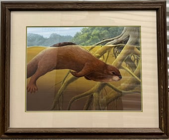 Vintage American Pennsylvania Gouache of a Beaver Signed Rob Stine