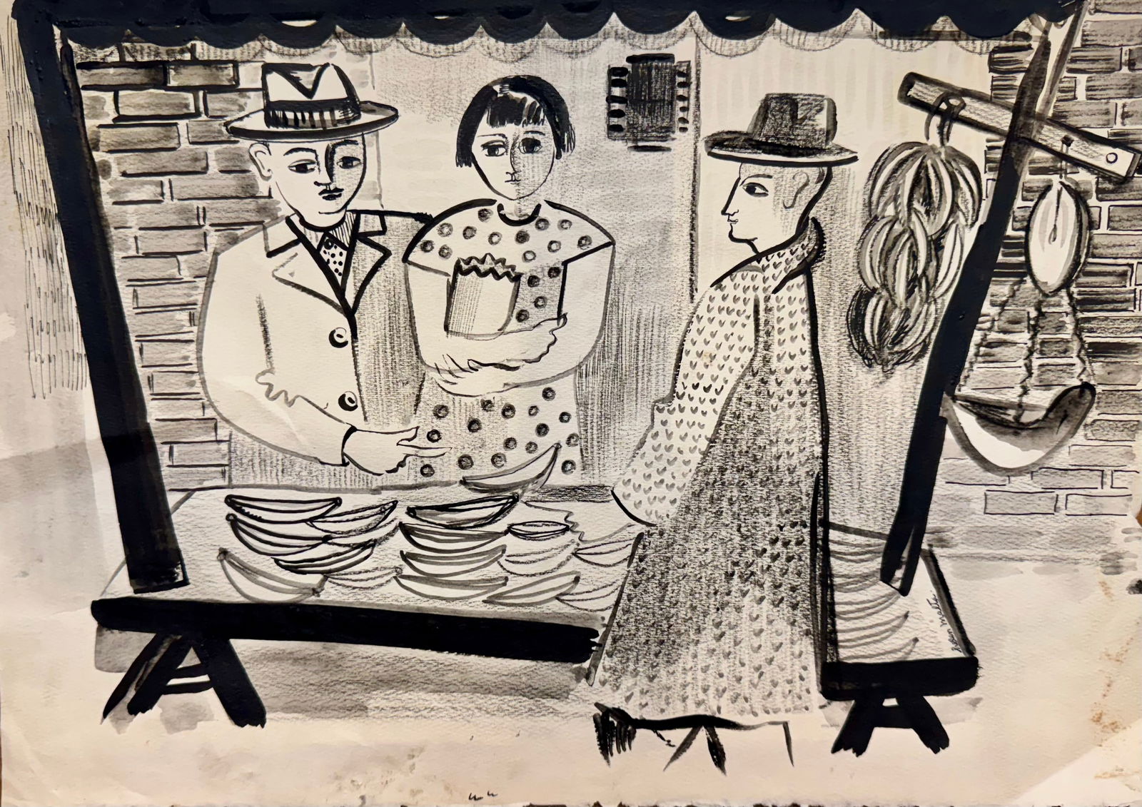 Vintage American New York WPA watercolor Signed Helen Malta (1 of 2)