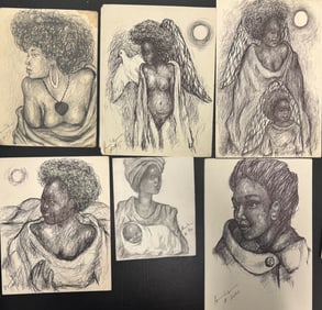 (6) Six African American subject drawings Signed #1