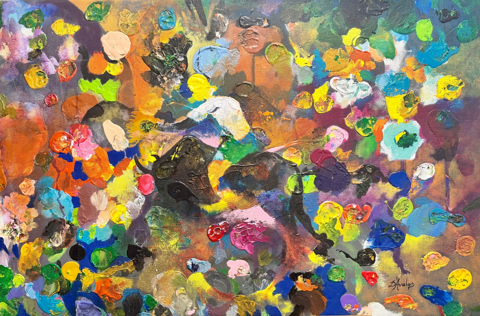 Vintage Mid Century Modern Colorful Abstract Oil Painting Signed (1 of 5)