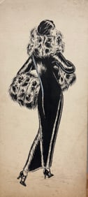 (2) Pair of Vintage 1930's Original Fashion Illustrations