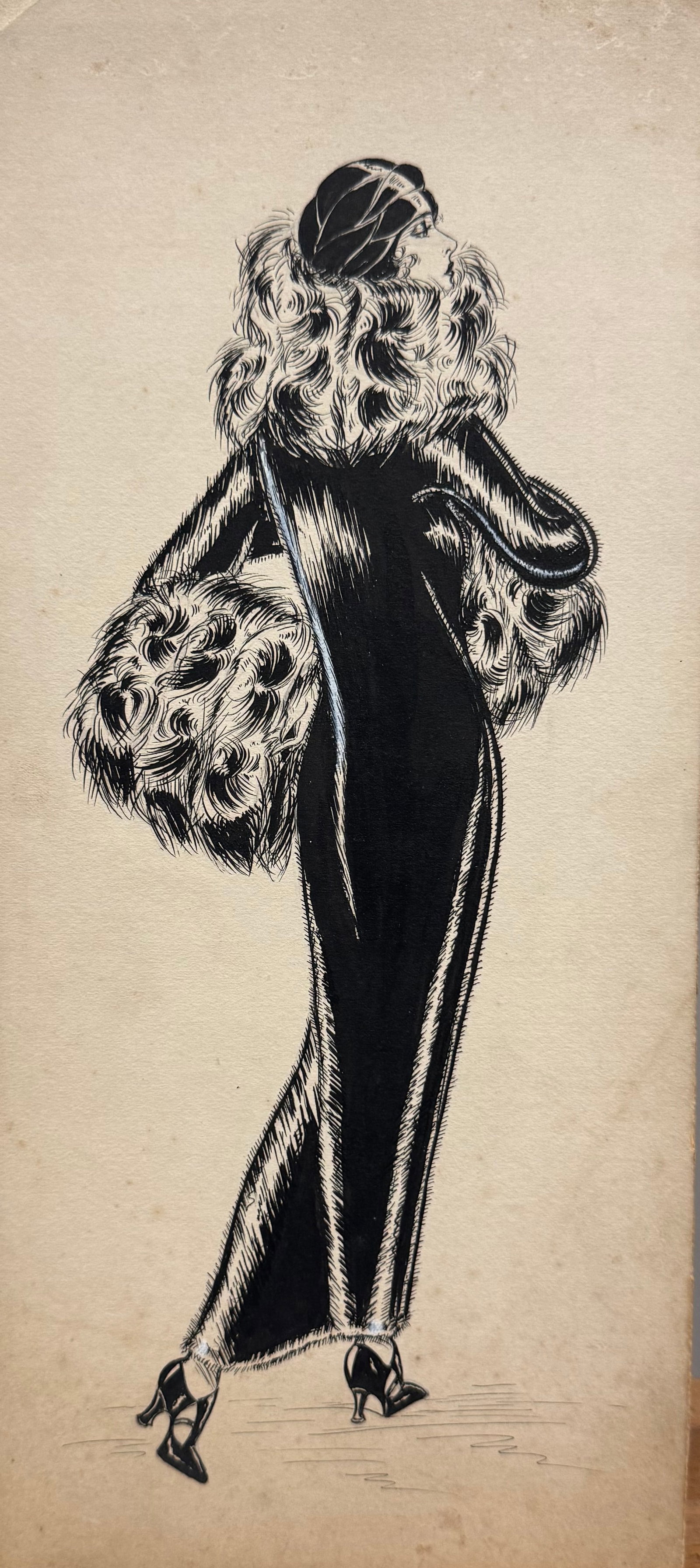 (2) Pair of Vintage 1930's Original Fashion Illustrations: 2) Pair of Vintage 1930's Original Fashion Illustrations, watercolor, 11 x 7", 15 x 6"