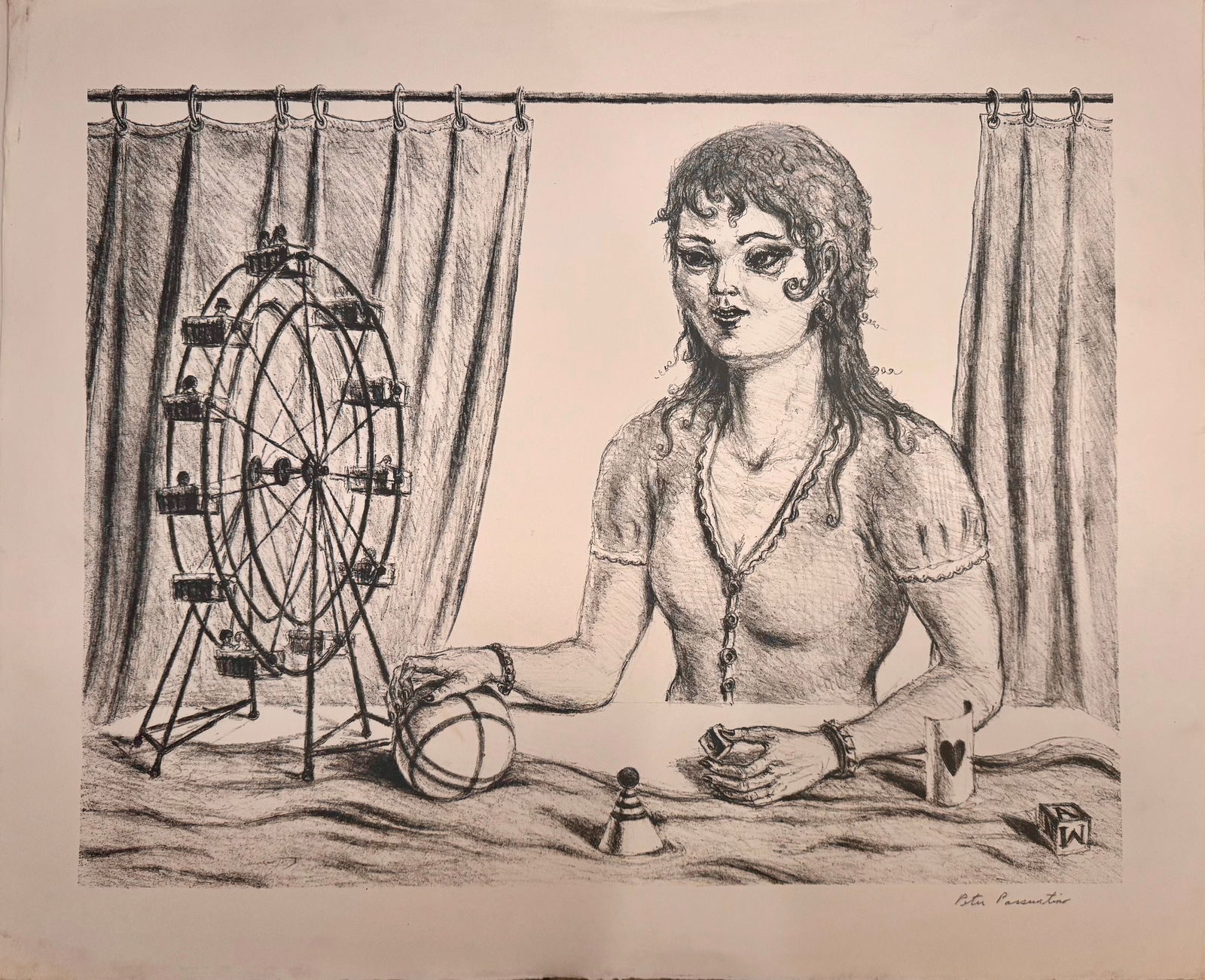 Vintage MCM Figurative Modernist Peter Passuntino Rhino Horn Group #3 Lithograph Signed (1 of 2)