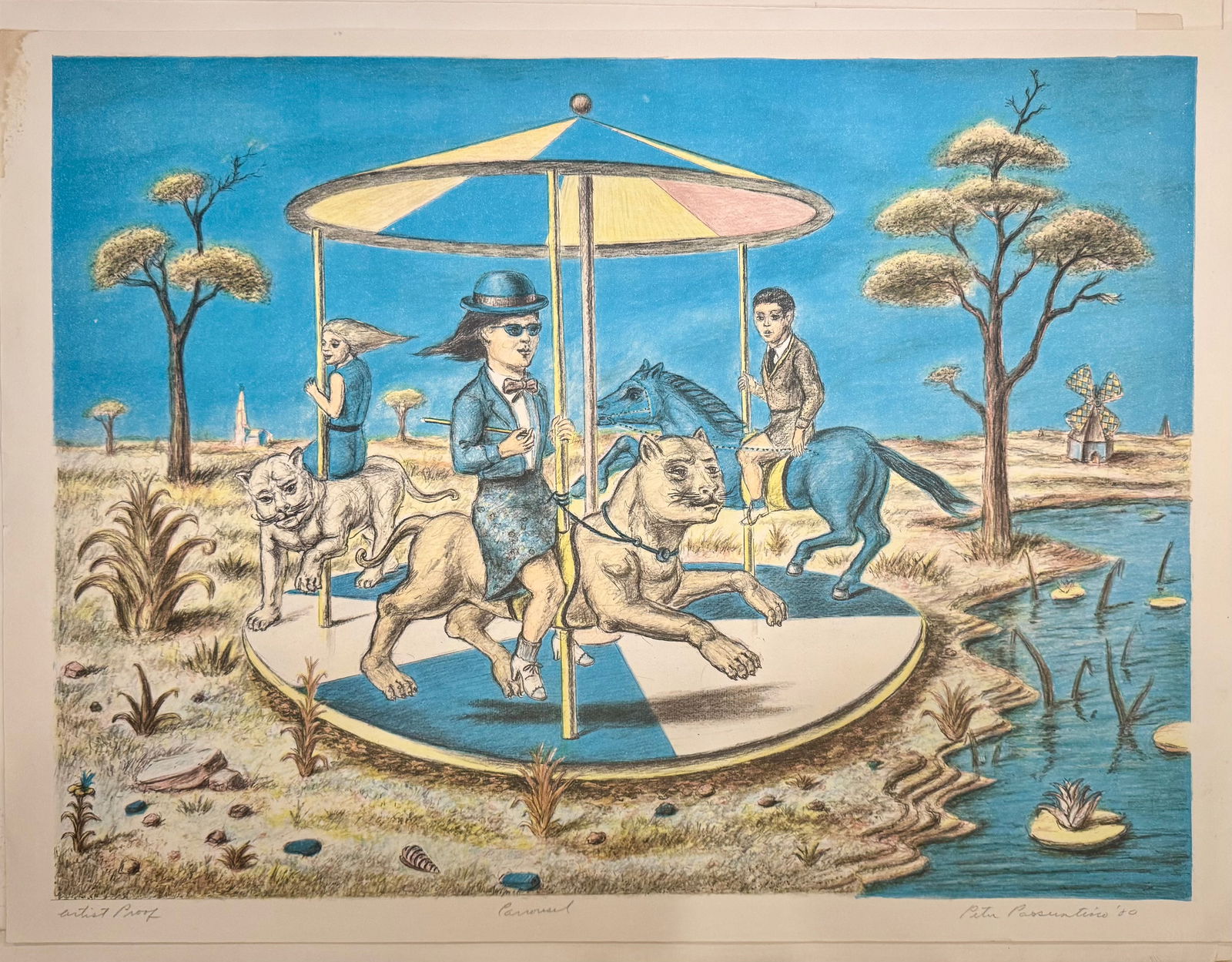 Vintage MCM Figurative Modernist Peter Passuntino Rhino Horn Group #7  Lithograph Signed (1 of 4)