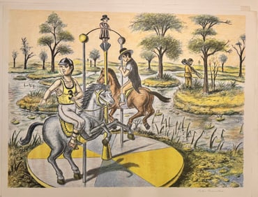 Vintage MCM Figurative Modernist Peter Passuntino Rhino Horn Group #8 Lithograph Signed