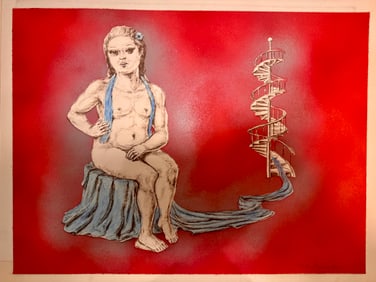 Vintage MCM Figurative Modernist Peter Passuntino Rhino Horn Group #12 Etching Signed