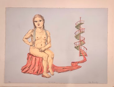 Vintage MCM Figurative Modernist Peter Passuntino Rhino Horn Group #15 Etching Signed