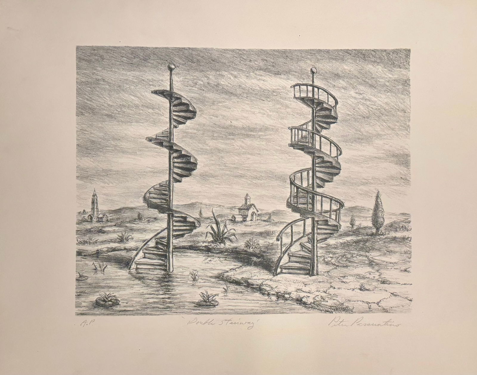 Vintage MCM Figurative Modernist Peter Passuntino Rhino Horn Group #17 Lithograph Signed (1 of 4)