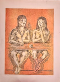 Vintage MCM Figurative Modernist Peter Passuntino Rhino Horn Group #18 Etching Signed