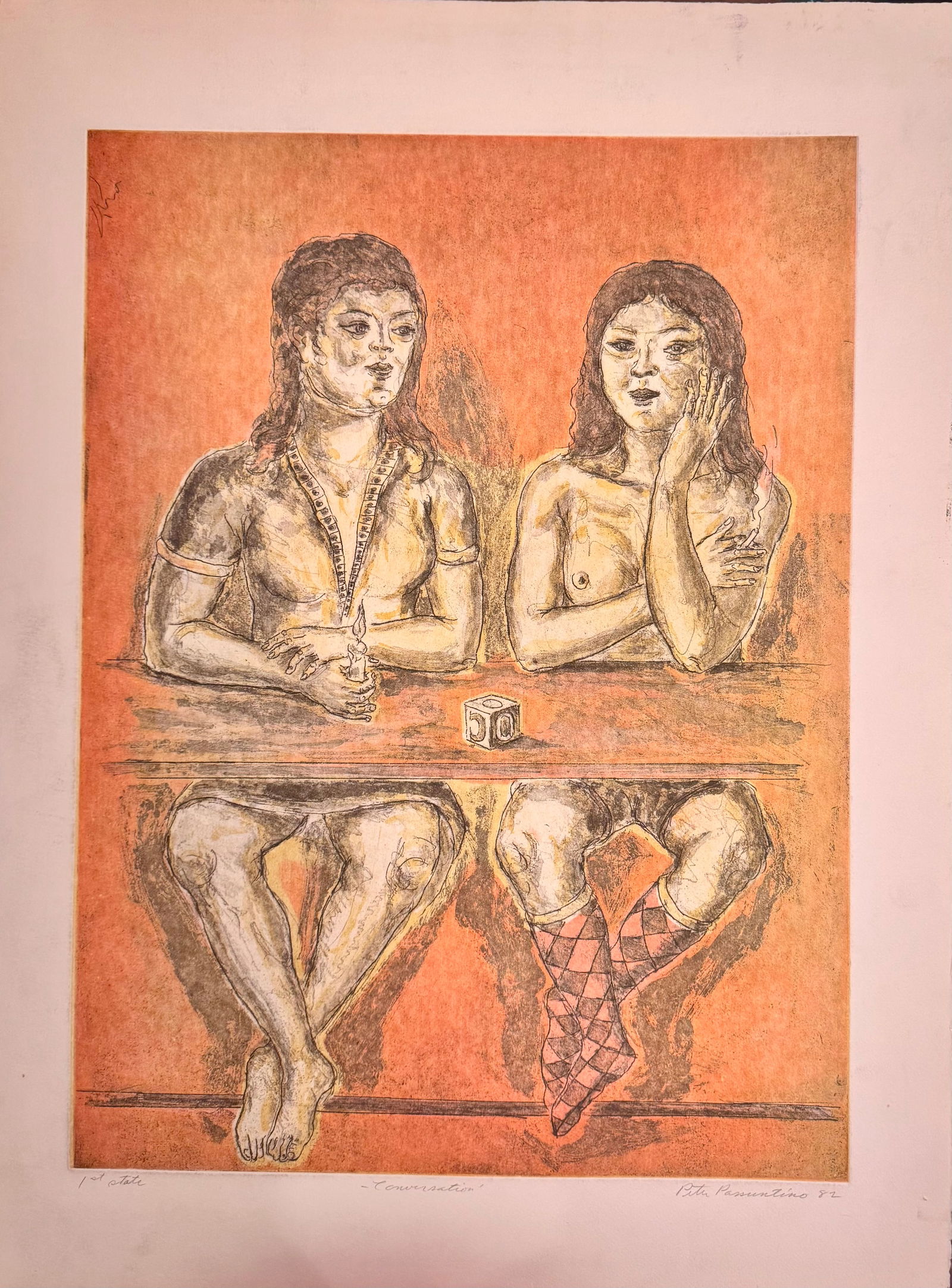 Vintage MCM Figurative Modernist Peter Passuntino Rhino Horn Group #18 Etching Signed (1 of 4)