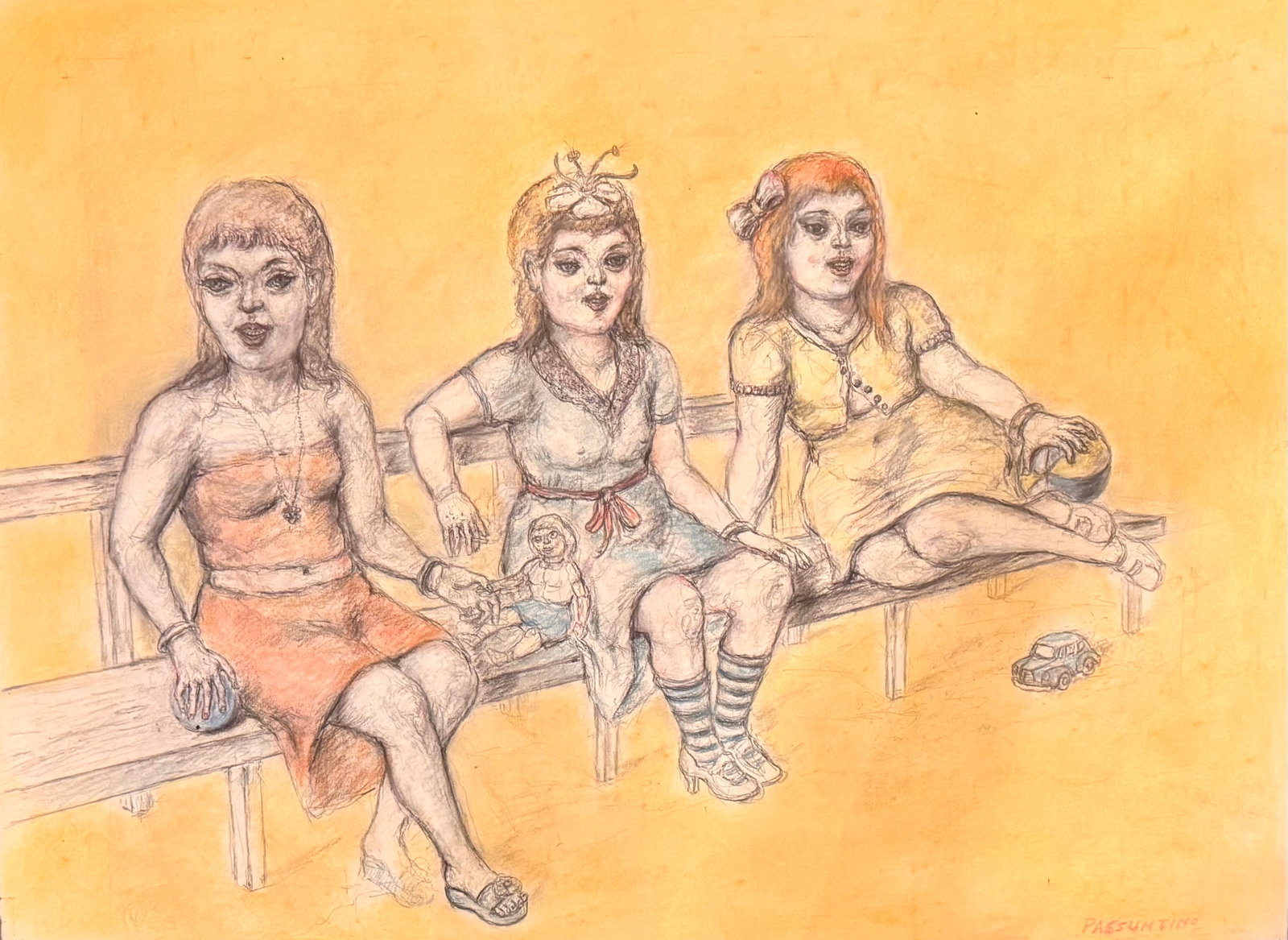 Vintage MCM Mixed Media Figurative Modern Peter Passuntino Signed Original #26: Vintage MCM Mixed Media Figurative Modern Peter Passuntino Signed Original #26, SLR, 26 x 34"