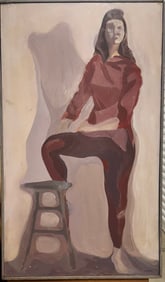Mid Century Modern American Oil Painting Figurative Abstract Female Signed