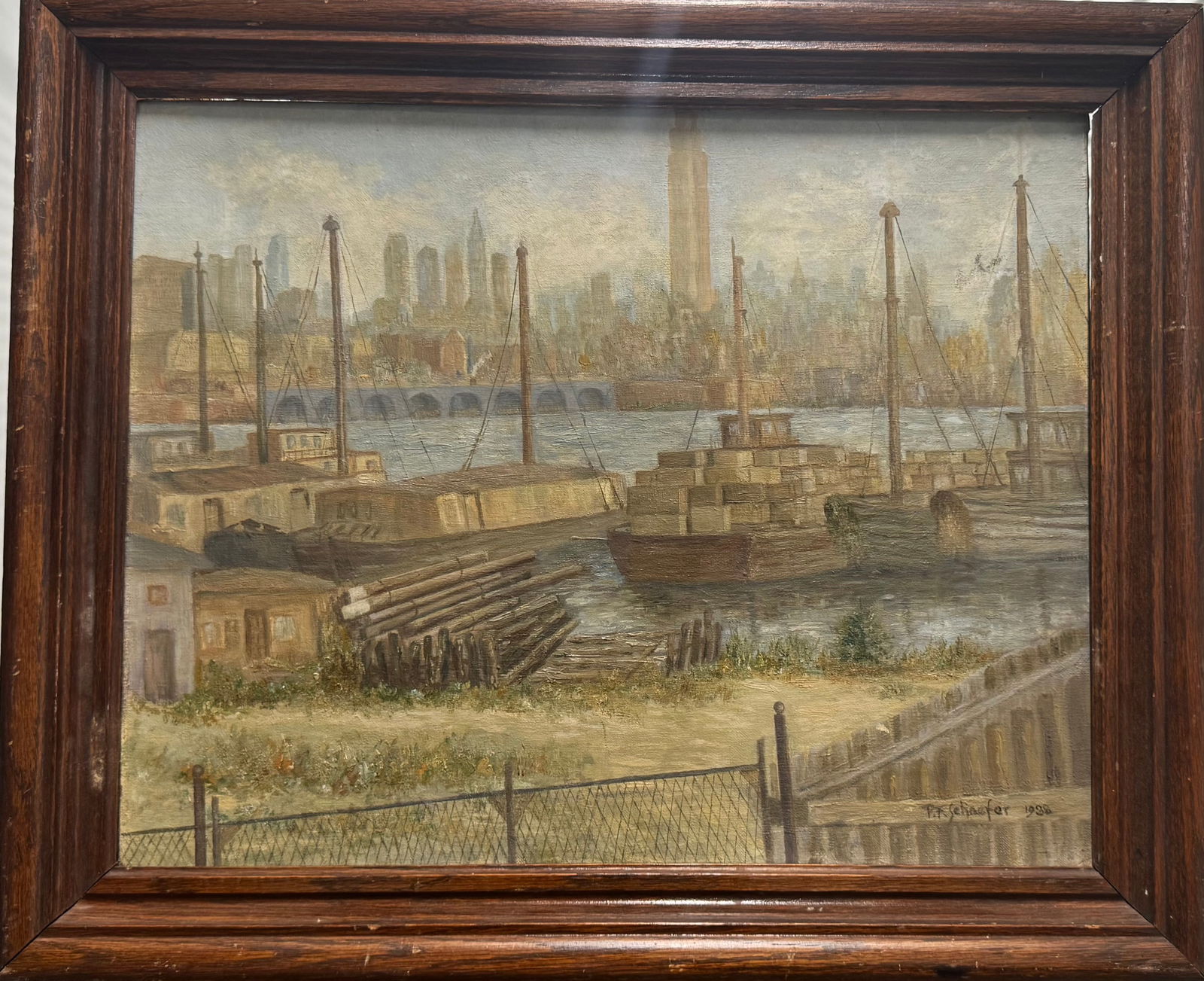 Vintage American WPA Era City Scene Oil Painting Signed (1 of 5)