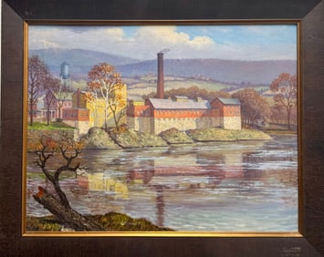 American Polish Impressionist Rudolf Carl Mueller Oil Painting Signed Industrial