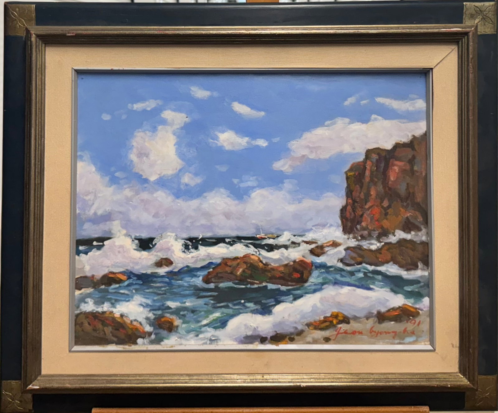 Jeon Gyong-Ha Korean Impressionist Seascape Oil Painting Signed (1 of 3)