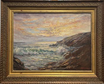 American Impressionist Maine Coastal Scene Oil Painting Signed