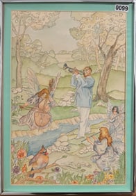 American Illustration of Louis Armstrong with Angels Signed