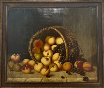19th Century American Pennsylvania Artist John Tallman Still life of Peaches Oil Painting