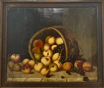 19th Century American Pennsylvania Artist John Tallman Still life of Peaches Oil Painting: 19th Century American Pennsylvania Artist John Tallman Still life of Peaches Oil Painting, (Reading, Pennsylvania) 1841-1930) Stillife of peaches, Dated 1877. Oil on canvas, 20&rdquo; by 24&rdquo;. SL