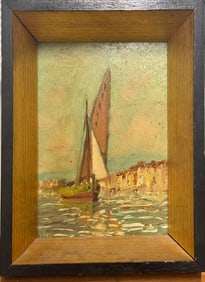 Impressionist Sail Boat Oil Painting Signed