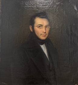 Early 19th Century French Portrait Young Man with Glasses Oil Painting