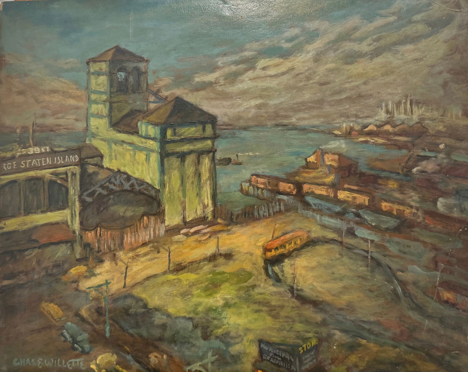 American Maine Charles E. Willette WPA  New York City Scene Oil Painting (1 of 6)