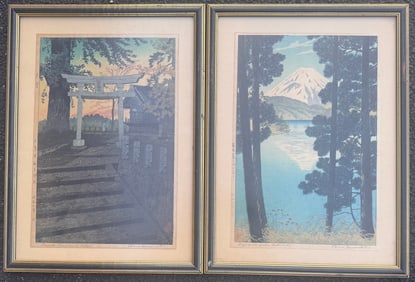 (2) Pair of japanese Artist Shiro Kasamatsu Colored Woodblocks Signed
