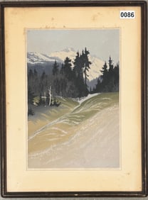 German Artist Oscar Droege Arts and Crafts woodblock Signed