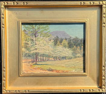(2) Pair of American Impressionist Charles Edwin Kinkead North Carolina Scenes Oil Paintings Signed: (2) Pair of American Impressionist Charles Edwin Kinkead North Carolina Scenes Oil Paintings Signed, Arts and Crafts Frames, "Dogwood, North Carolina" and "Blur Ridge Mountains, Nort Carolina", SLR, 8