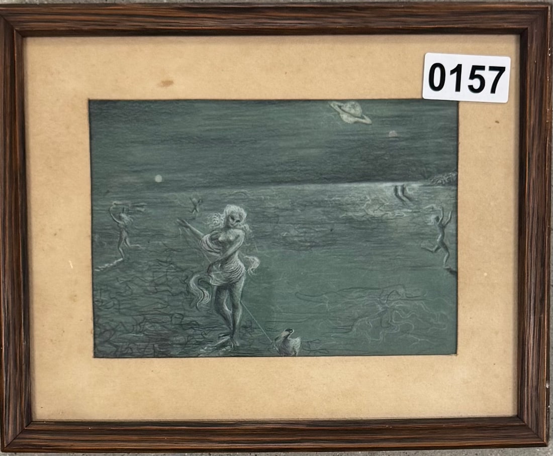 French Artist Surrealist Pastel Dancing Woman: French Artist Surrealist Pastel Dancing Woman, there are some similarities to the artist "Dali", 4-1/2” by 6-1/2”.