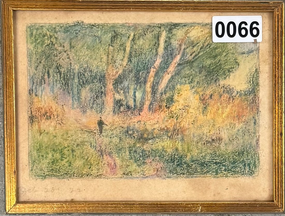 American Artist Figure in Forest Pastel: American Artist Figure in Forest Pastel 1922, Pastel 4-5/8” by 7”.