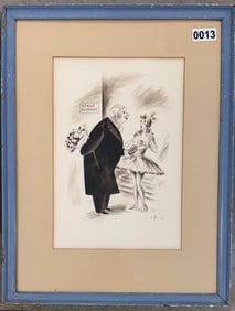 Russian American Artist Constantin Alajalov wash drawing signed