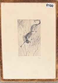 Swiss Artist Hans Fischer Post War Modern Cat Etching