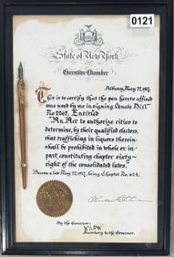 American 1917 New York Alcohol Prohibition Letter, signed by Governor Chitin New York