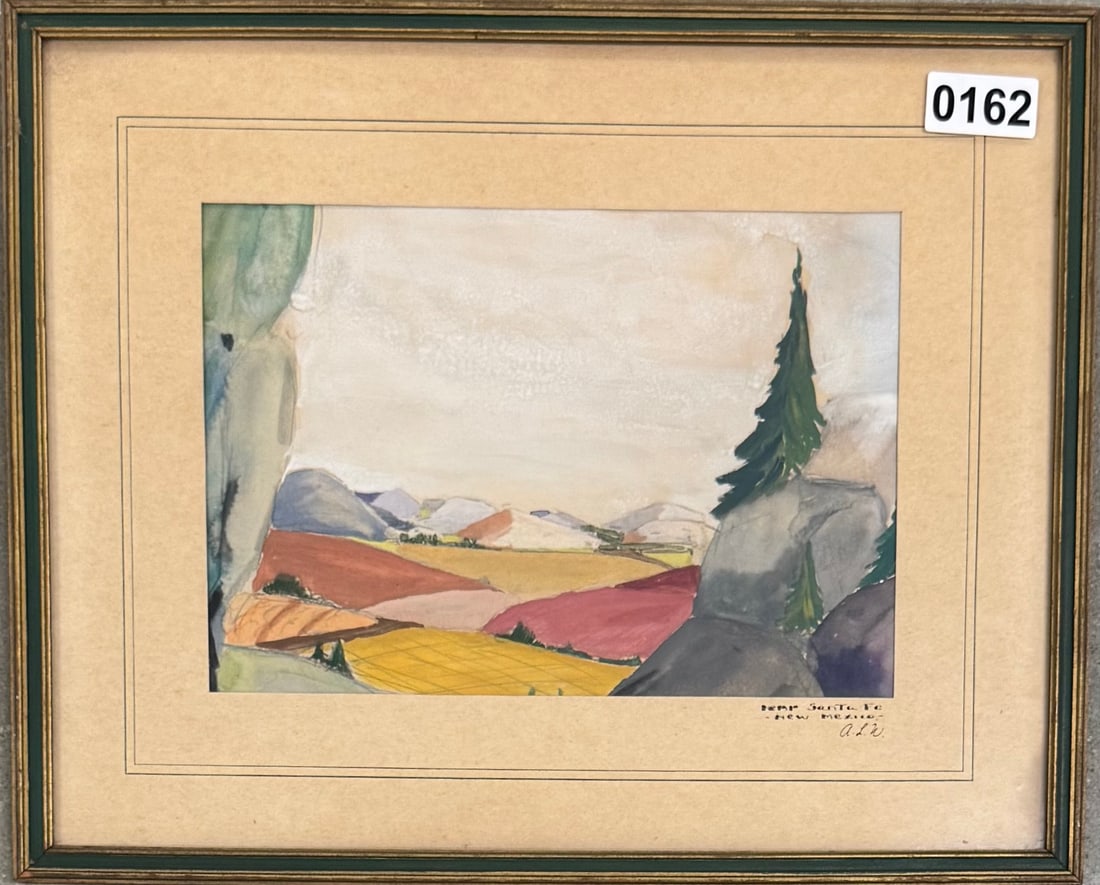 American Artist Santa Fe, New Mexico watercolor: American Artist Santa Fe, New Mexico watercolor, Initialed ALW, 6-3/8” by 9-1/2”.