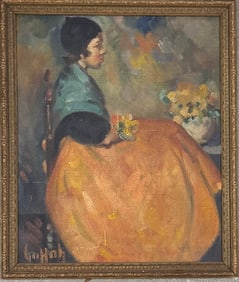 American Impressionist Artist Seated Woman Oil Painting Signed Griffin