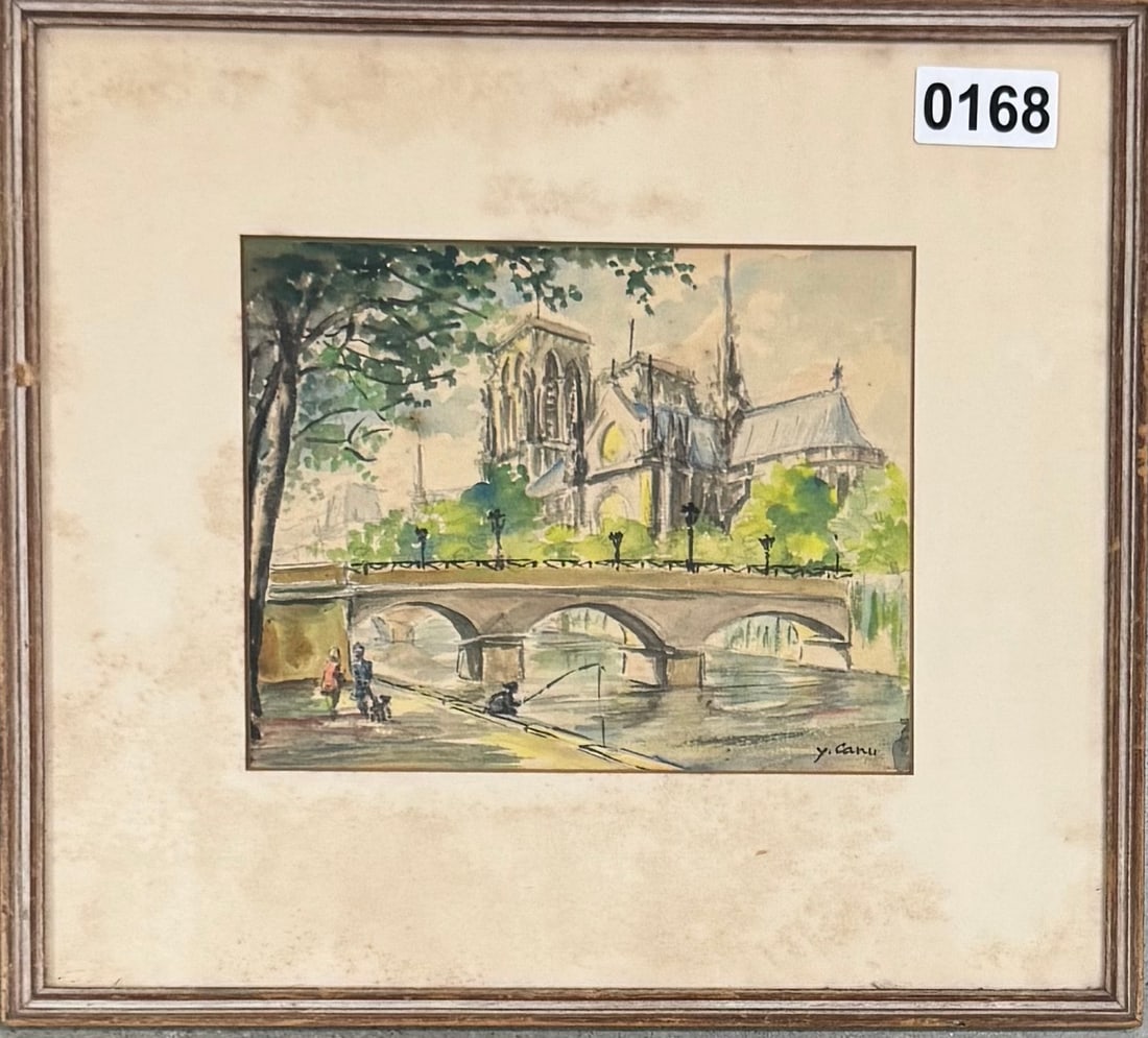 French Artist Modern Yvonne Canu watercolor signed (1 of 3)