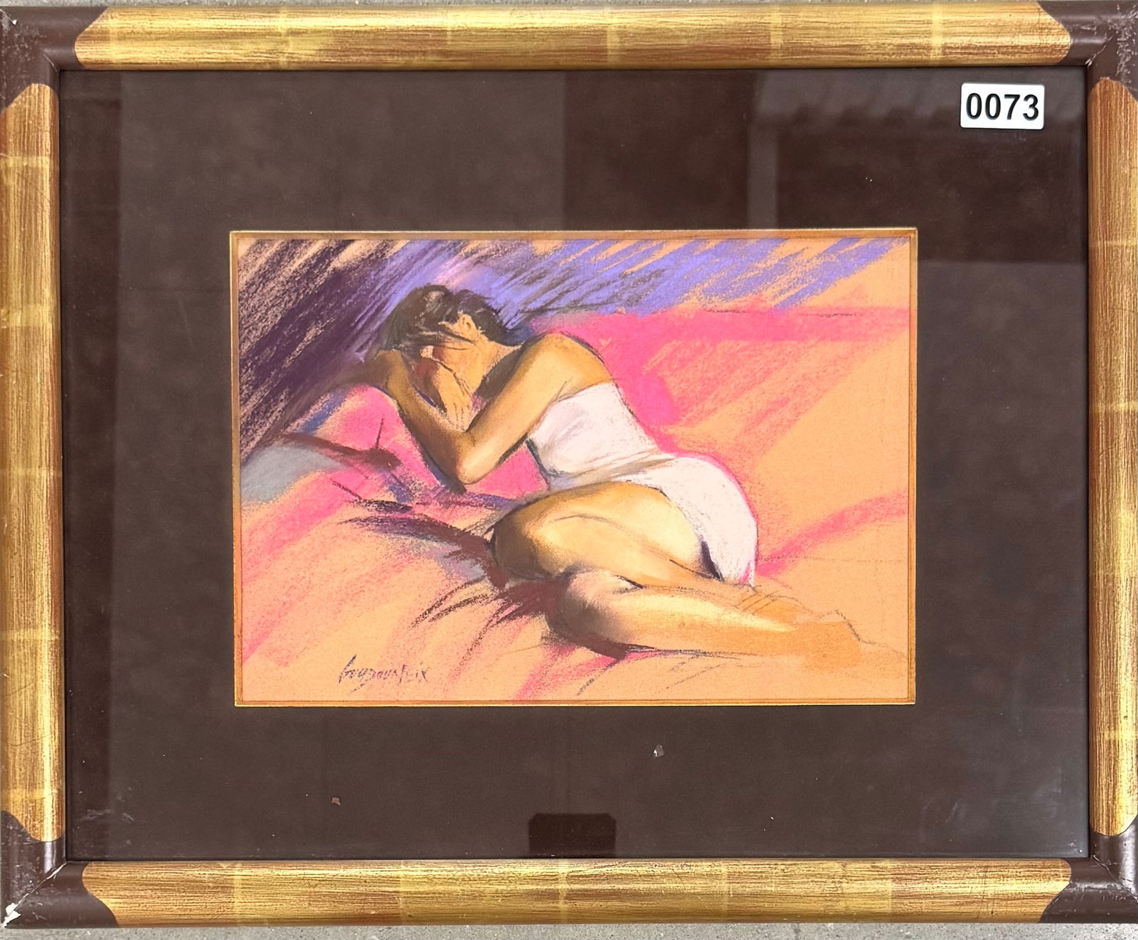 French Artist Jean-Pierre Goudouneix Modern Female Pastel: Jean-Pierre Goudouneix (French b. 1947) Sleeping woman. Dated 2007. Pastel, 8-1/2” by 12-1/4”. SLL