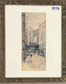 American Artist Impressionist New York Scene 1910 watercolor signed