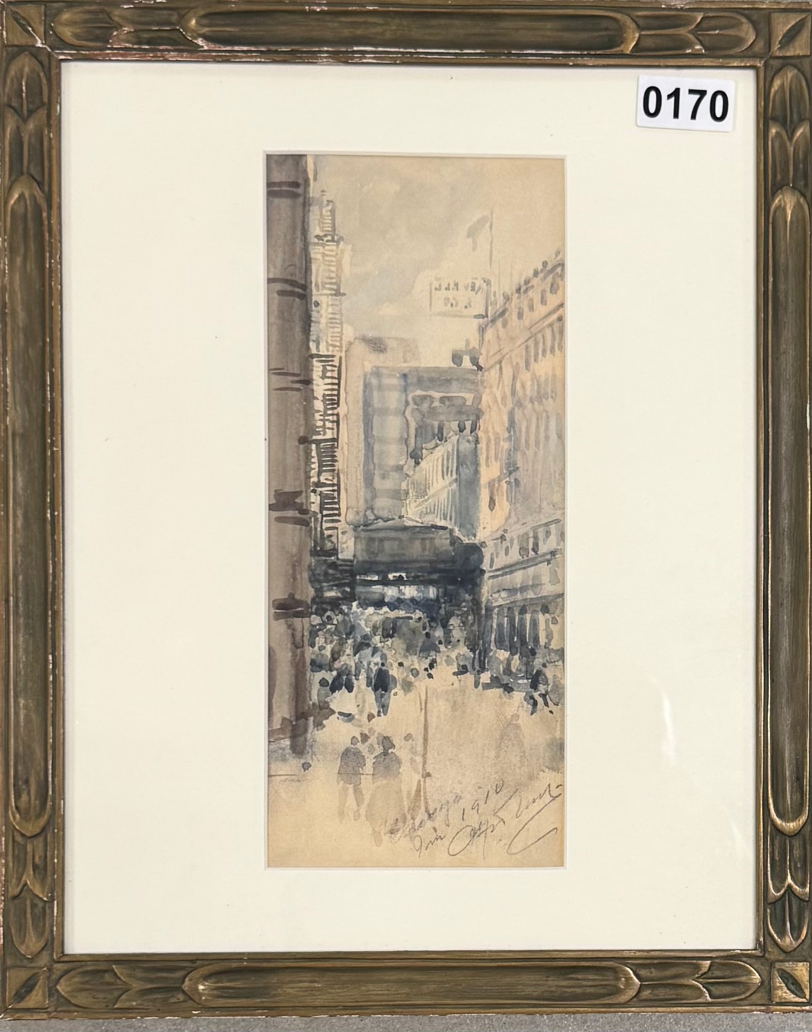 American Artist Impressionist Chicago Scene 1910 watercolor signed: American Artist Impressionist Chicago Scene 1910 watercolor signed Illegible, SLR.This image is depicting State Street in Chicago.