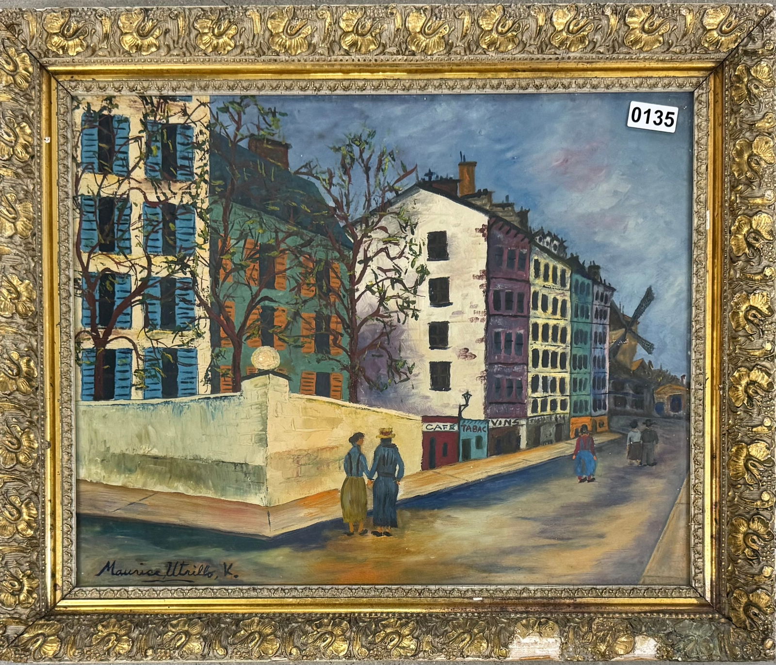 French Artist Maurice Utrillo Oil on Canvas Signed: French Artist attributed to Maurice Utrillo Oil on Canvas Signed, Montmartre. Old nail holes and re-stretched oil on canvas on American stretcher, 16” by 20”. Similar to Petrides catalogue
