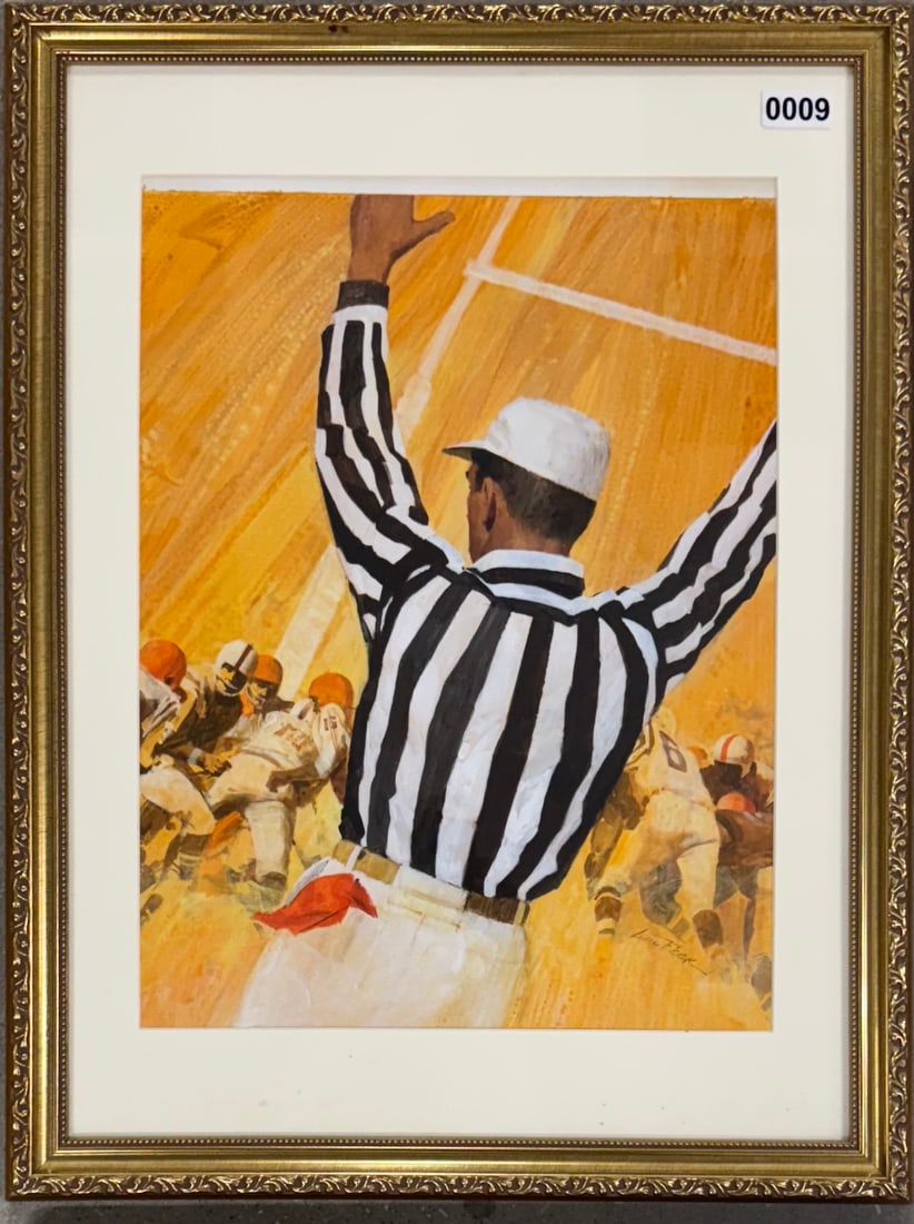 American Artist Illustrator Lou Feck Football Gouache Signed (1 of 3)