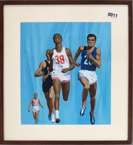 American Artist Illustrator Enrico Marini Track and Field Gouache SIgned