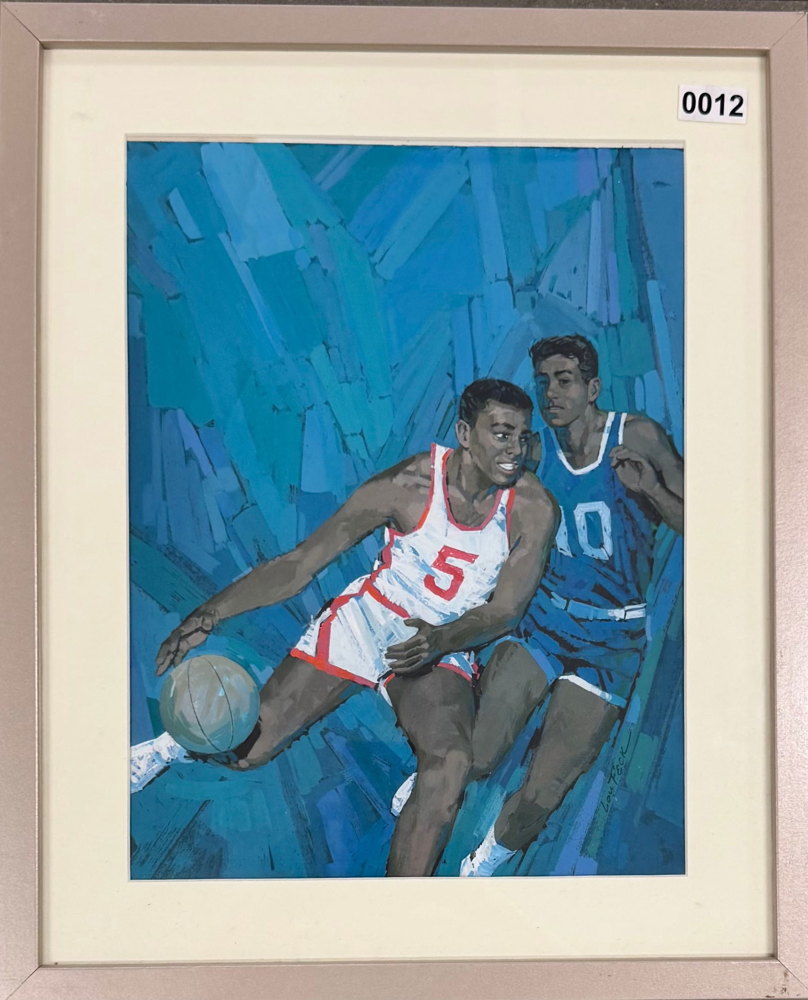 American Artist Illustrator Lou Feck  Basketball Gouache Signed (1 of 3)