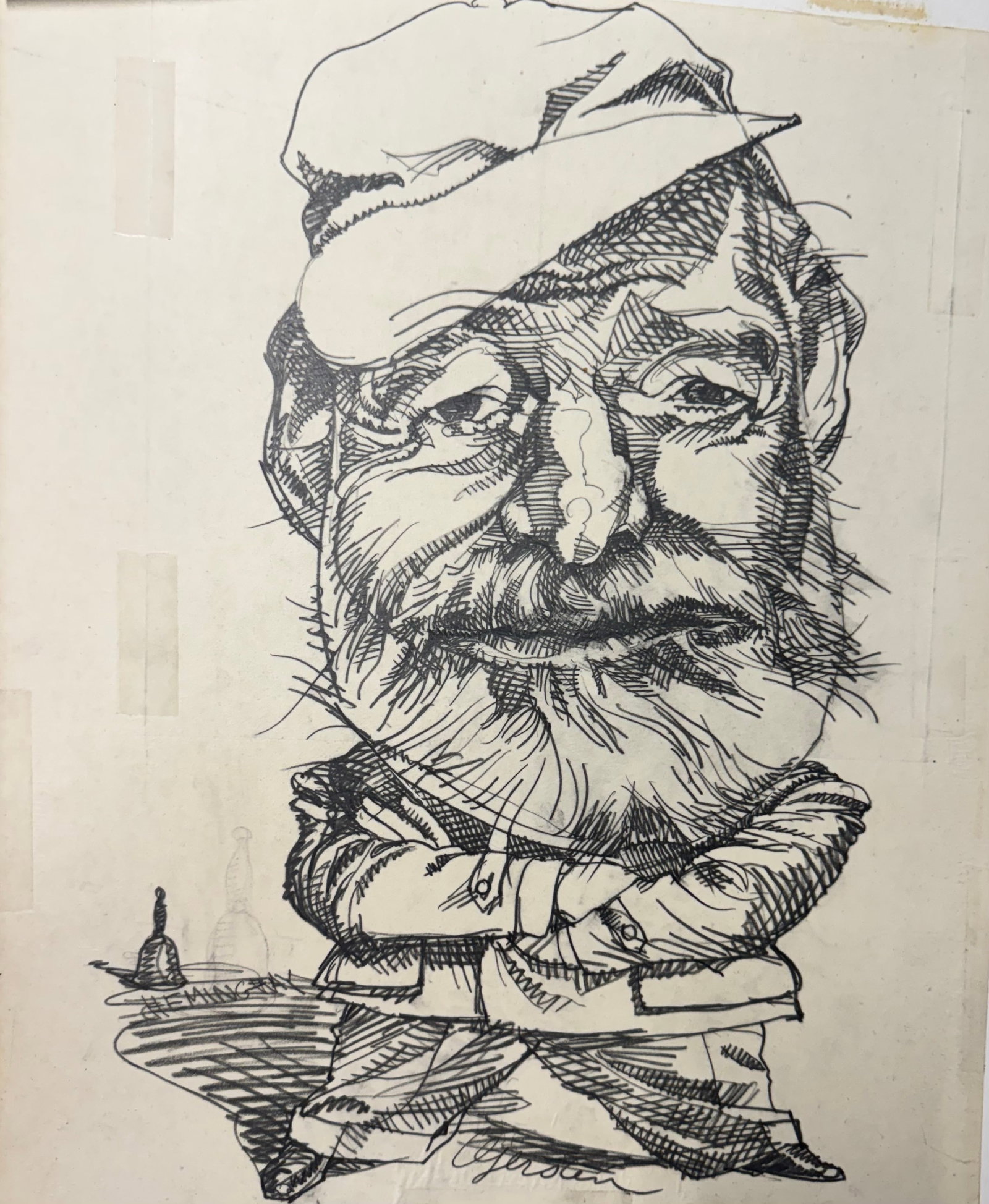 American Illustration New York Gerry Gersten Ernest Hemmingway Original SIgned #1: American Illustration New York Gerry Gersten Ernest Hemmingway Original SIgned #1, Dated 1987. Graphite, 16-1/2” by 14”. Gerry Gersten (October 17, 1927 – January 12, 2017) was a politic