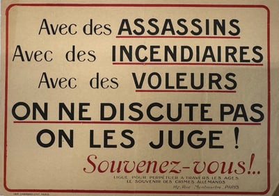 WWI French Poster German Crimes “With Assassins Arson Thieves