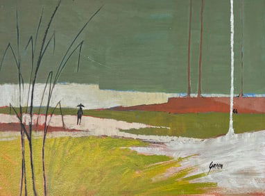 (2) Two American Artist R. Green Modernist Pair of oils