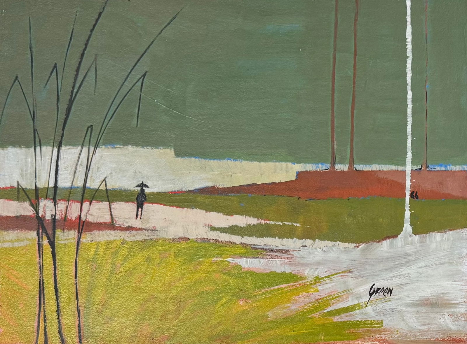 (2) Two American Artist R. Green Modernist Pair of oils (1 of 7)